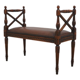 Theodore Alexander Regency Style Mahogany & Leather Window Bench For Sale