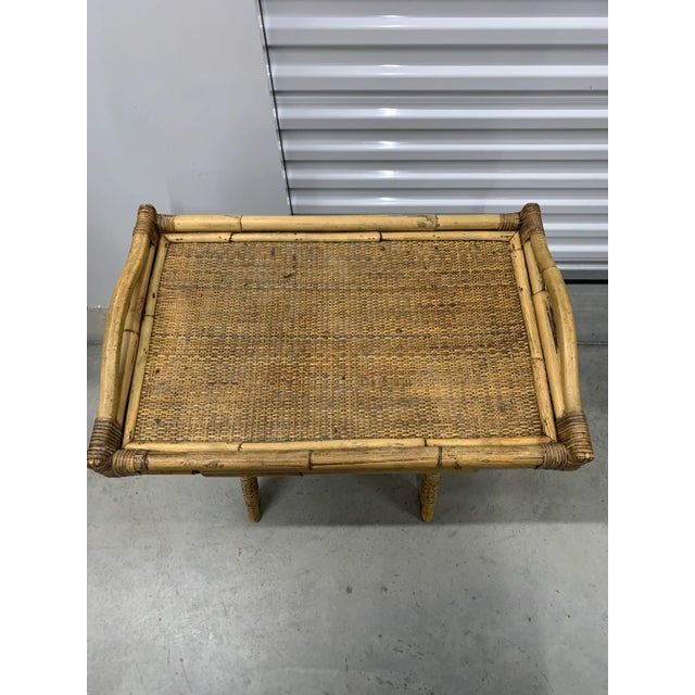 Shabby Chic Vintage 1980’s Bamboo & Wicker Folding Tray Table For Sale - Image 3 of 6