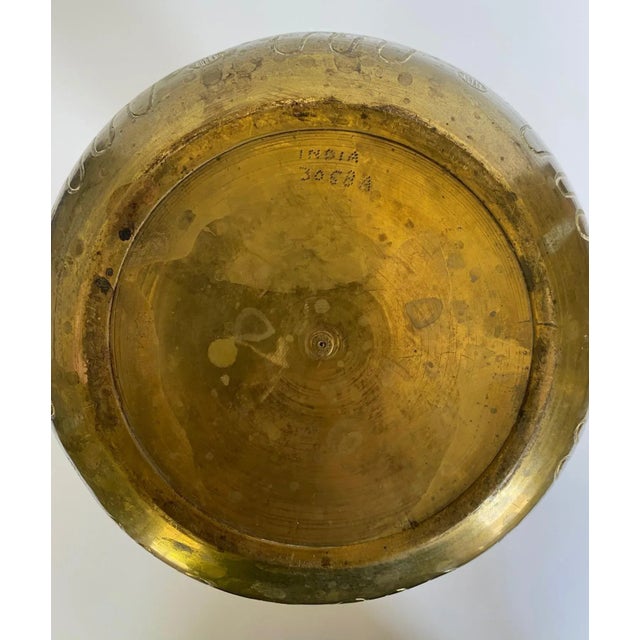 Early 20th Century Vintage Early 20th Century Hand Etched Brass Vessel With Handles For Sale - Image 5 of 8