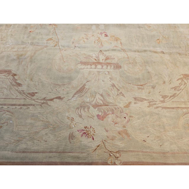 19th Century French Aubusson Room-Size Rug With Floral & Ribbon Motifs in Tan, Pink For Sale - Image 15 of 17