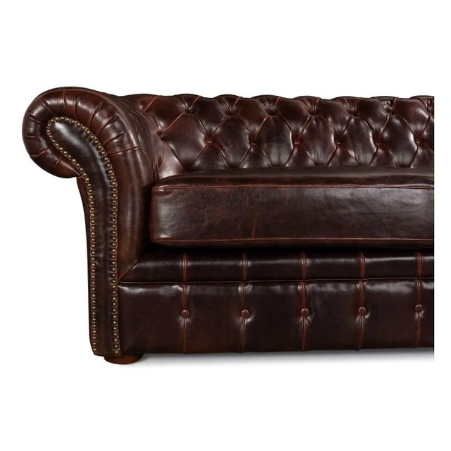 Brown Tufted Leather Chesterfield Sofa For Sale - Image 8 of 9