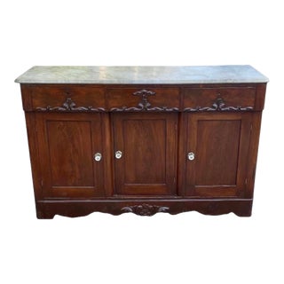 Mid 19th Century Antique American Rococo Carved Mahogany/Marble Top Sideboard For Sale