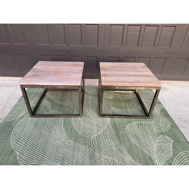 Industrial Mitchell Gold + Bob Williams Industrial Wood & Metal Side Tables For Sale - Image 3 of 7
