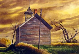 1970s Vintage "By the Road" Watercolor Painting by Francis Meisch