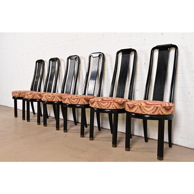 Henredon Hollywood Regency Chinoiserie Ebonized Walnut High Back Dining Chairs, Set of Six For Sale - Image 13 of 13