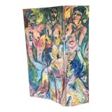 1980 Richard Beard Original Oil Painting Double Sided Room Divider Folding Screen For Sale