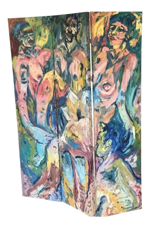 1980 Richard Beard Original Oil Painting Double Sided Room Divider Folding Screen