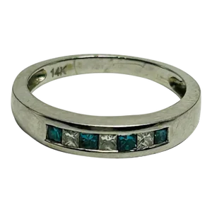 Diamond & Irradiated Blue Diamond 14k White Gold Ring Size 6.5