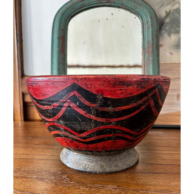Folk Art Antique Carved and Painted Prayer or Opium Bowl For Sale - Image 3 of 7