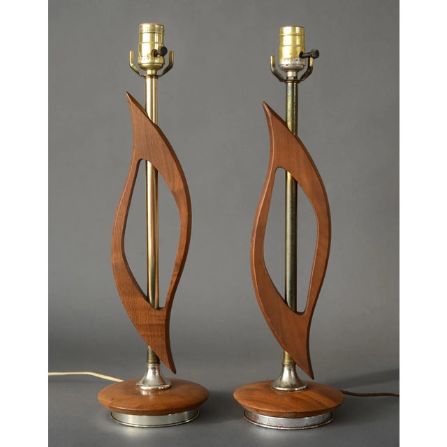 Mid Century Danish Modern Sculptural Walnut Table Lamps - a Pair For Sale - Image 13 of 13