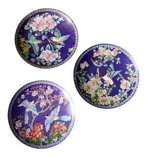 Vintage Ching-T'ai Ian Artist Workshop Cloissone Enamel Plates - Set of 3