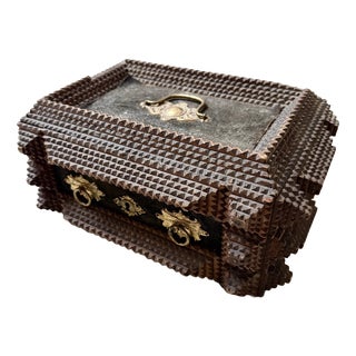 Antique Tramp Art Box in Wood, 1890s For Sale