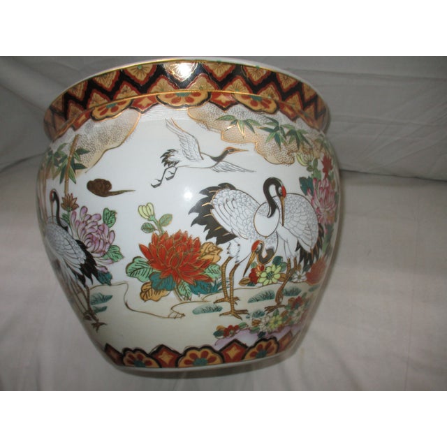 Vintage Chinese Satsuma Crane Design Koi Fish Bowl /Planter /Cachepot For Sale In Columbia, SC - Image 6 of 7