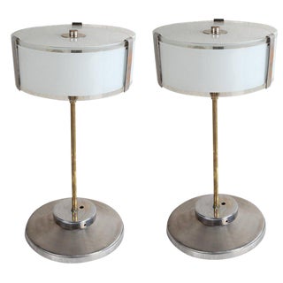 Mid-Century Modern Chrome and Frosted Glass Table Lamps - a Pair For Sale