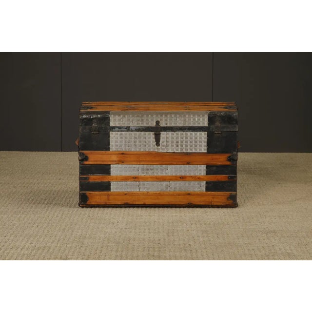 Antique Dome-Top Steamer Trunk With Embossed Zinc Panels and Wood Slats, C. 1890 For Sale - Image 14 of 18