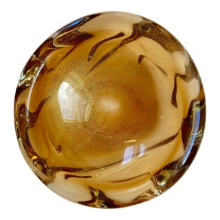 1950s Amber & Gold Flecked Art Glass Bowl in the Style of Archimede Seguso For Sale