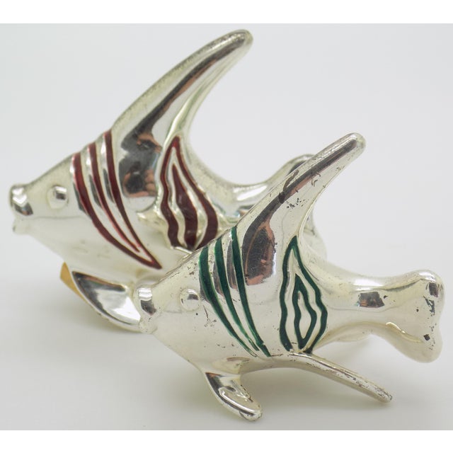 Silver Vintage Italian Handmade Genuine Sterling Silver Enameled Tropical Fish Figurines by Ottaviani of Rome, 1980s Solid 925 Silver Marine Pair For Sale - Image 8 of 14