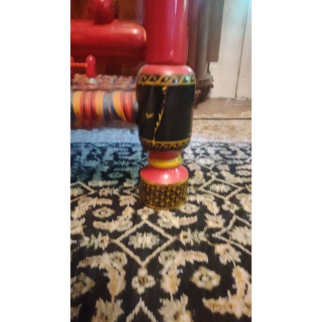 Red Vintage Pakistani Punjabi Tribal Wedding Chair & Wooden Charpai Cot For Sale - Image 8 of 15