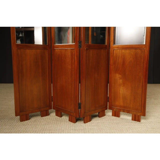 Brazilian Hardwood, Leather and Mirrored Panel Folding Screen, Brazil, C 1960s For Sale - Image 9 of 18