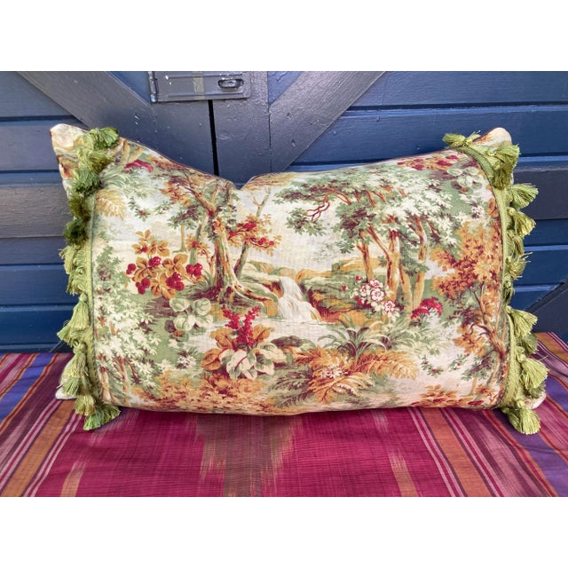 Textile Antique French Verdure Print Pillow For Sale - Image 7 of 7