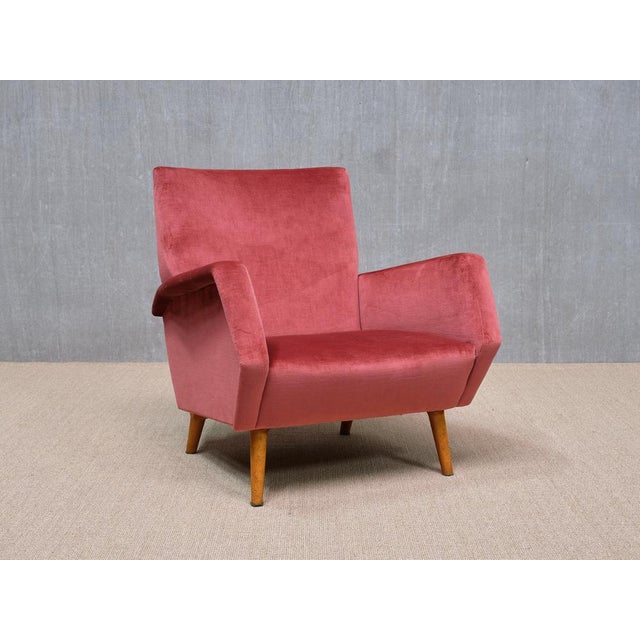 Asko Set of Vintage Chairs in Coral Red Velvet and Beech by Gio Ponti for Asko, 1950s For Sale - Image 4 of 17