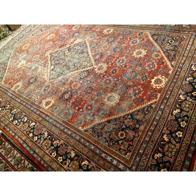 Shabby Chic Antique Persian Mahal Sultanabad Rug, Hand-Knotted Wool, Geometric Pattern, Brick-Red & Navy, 10x15 For Sale - Image 3 of 18