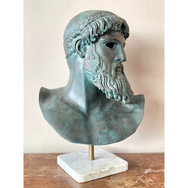 Verdigris Vintage Boho Patinated Plaster Bust of Man For Sale - Image 8 of 10