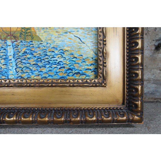 Late 20th Century Café Terrace at Night After Vincent Van Gogh Oil Painting Canvas Impressionist, Framed For Sale - Image 4 of 12