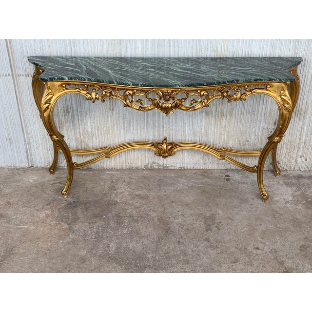 Baroque 20th Century Baroque Style Carved Walnut Ormolu and Green Marble Console Table For Sale - Image 3 of 11