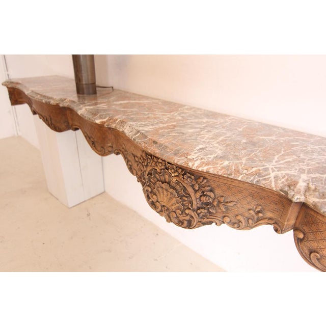 Large Liégeoise Carved Oak and Marble Wall-Mounted Console, Late 19th Century For Sale - Image 13 of 18
