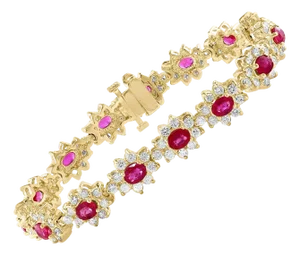 7 Carat Oval Cut Natural Ruby & Diamond Tennis Bracelet 14kt Yellow Gold 24.5 G