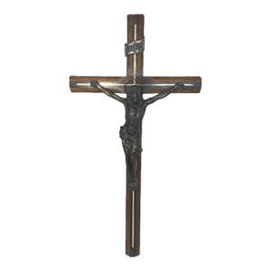 Large Vintage Crucifix: Bronzed Jesus, Carved Wood Cross