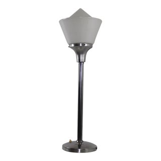Art Deco Aluminum & Opaline Glass Table Lamp, 1930s For Sale