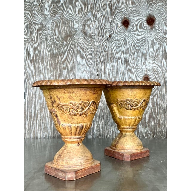 Late 20th Century Vintage Boho Wrought Iron Urns - A Pair For Sale - Image 5 of 6