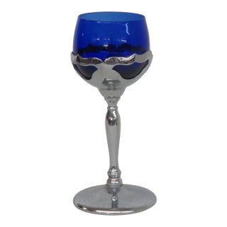 Mid 20th Century Farber Bros Art Deco Liquor Cocktail Glass 1920s Cobalt Blue and Chrome For Sale