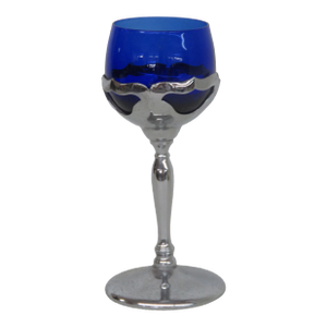 Mid 20th Century Farber Bros Art Deco Liquor Cocktail Glass 1920s Cobalt Blue and Chrome