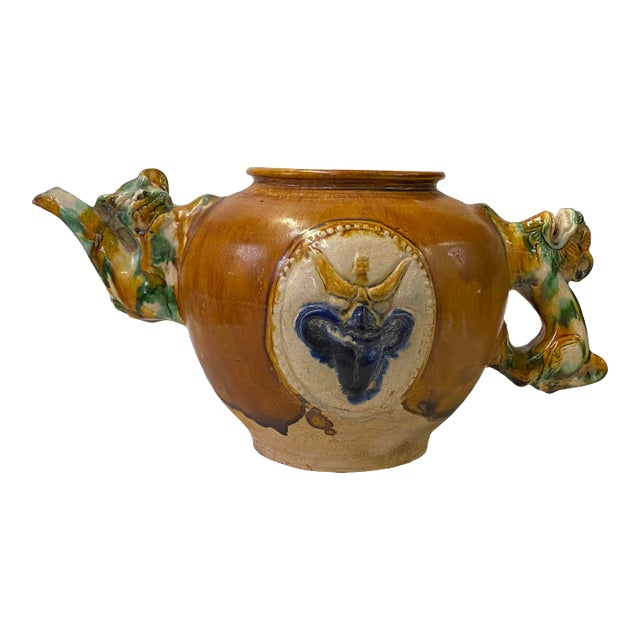 Chinese Tri-Color San Cai Glaze Ceramic Foo Dogs Vase Jar Display For Sale