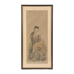 1920s Asian Buddhist Painting Bodhisattva Guanyin Framed