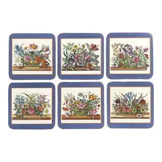 Late 20th Century English Pimpernel Furber Floral Coasters — Set of 6 For Sale