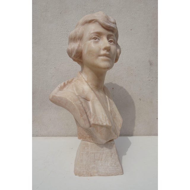 Italian Artist, Large Art Deco Carved Bust of Woman, 1920s-1940s, Alabaster For Sale - Image 13 of 18