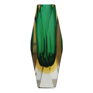 Green and Amber Sommerso Glass Faceted Vase For Sale