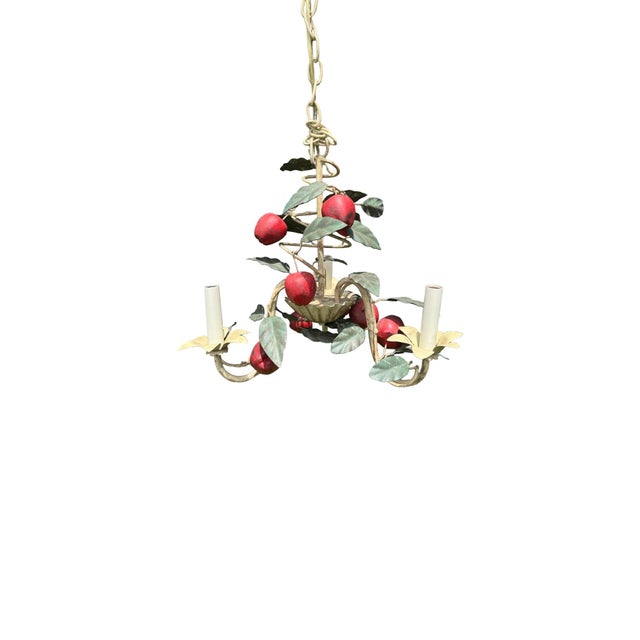 Italian Vintage Italian-Style Tole Fruit & Leaf Three-Light Chandelier For Sale - Image 3 of 6