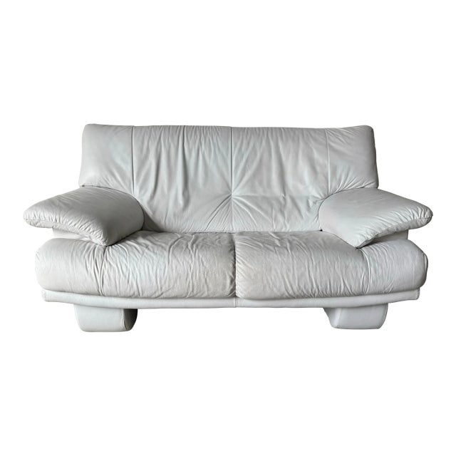 Natuzzi Italian Postmodern White Leather Loveseat For Sale