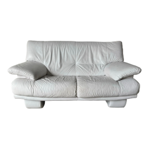 Natuzzi Italian Postmodern White Leather Loveseat