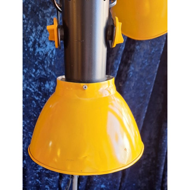 Wood Vintage Floor Lamp with Yellow Clamp Shades on a Chrome-Plated Metal Frame from Temde-Leuchten, 1970s For Sale - Image 7 of 10