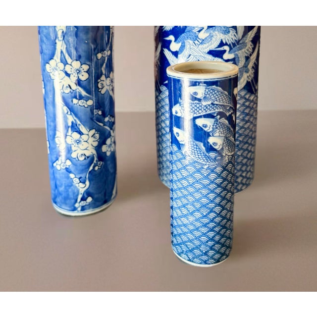 Mid 20th Century Chinoiserie Vases With Birds, Cherry Blossoms, Set of 3 For Sale - Image 5 of 12