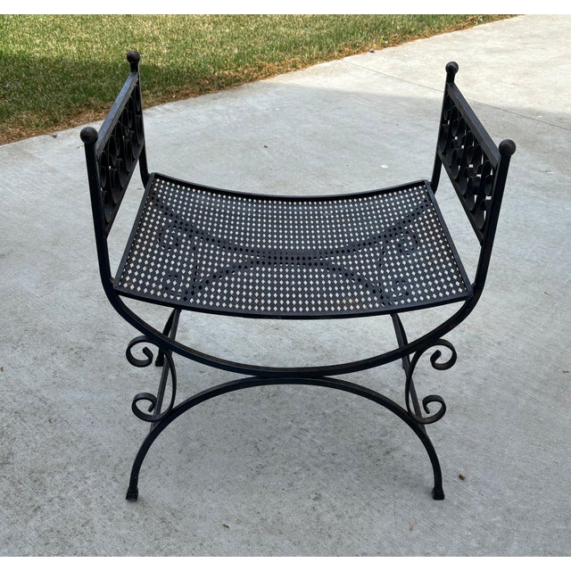 Vintage Spanish Revival Arthur Umanoff Granada Style Iron Garden Stool / Iron Vanity Seat For Sale - Image 11 of 12
