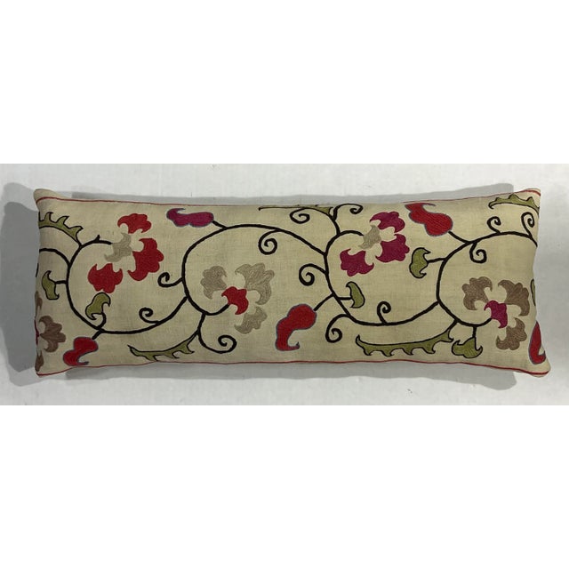 Single Antique Silk Embroidery Suzani Pillow For Sale - Image 4 of 11