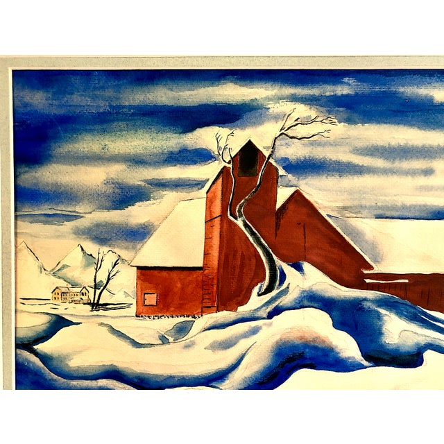 American A Country Winter Watercolor Scene, by Claude Clark For Sale - Image 3 of 9