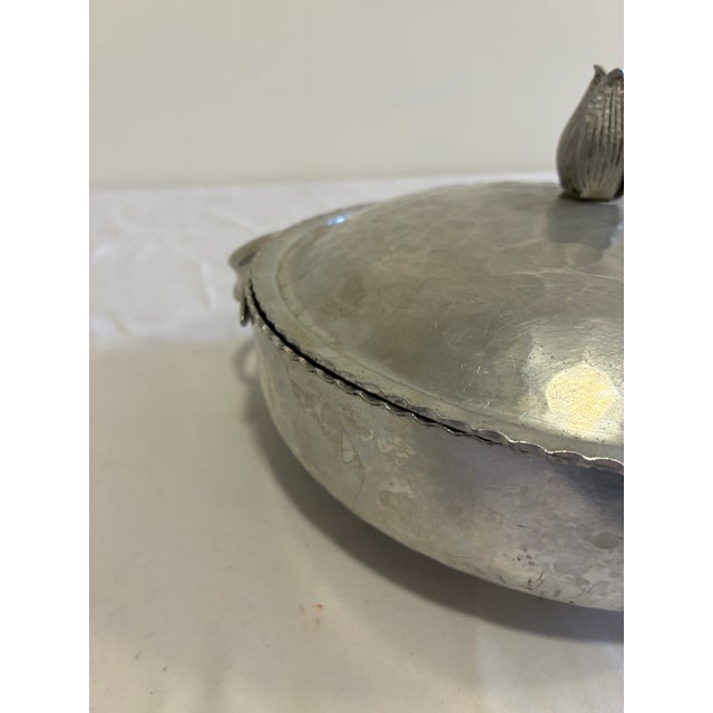 Metal Vintage Hammered Aluminum Lidded Serving Dish With Tulip Finial For Sale - Image 7 of 15